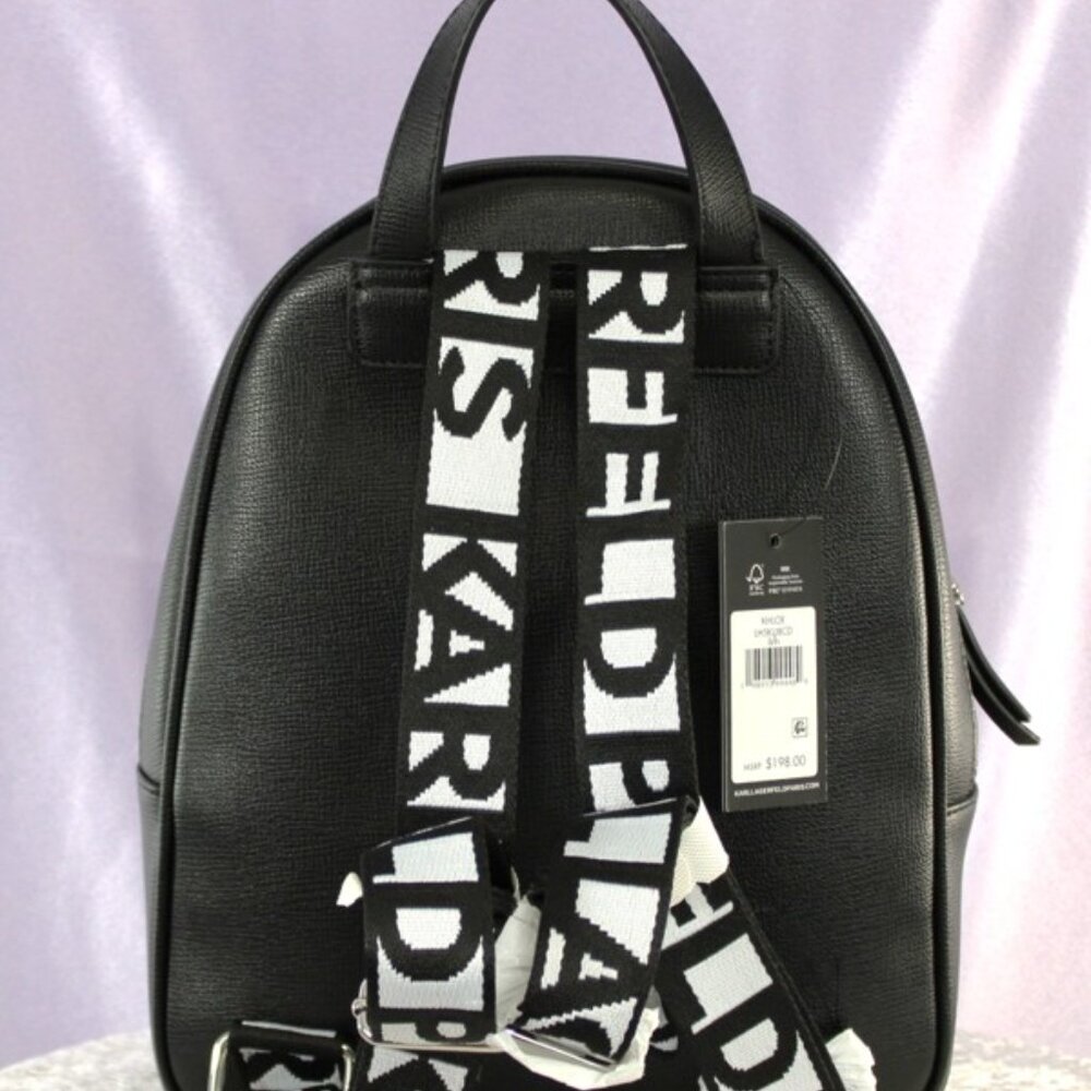 Karl Lagerfeld Paris Khloe Black Backpack Logo Straps Eiffel Tower Pins New With - Picture 3 of 11